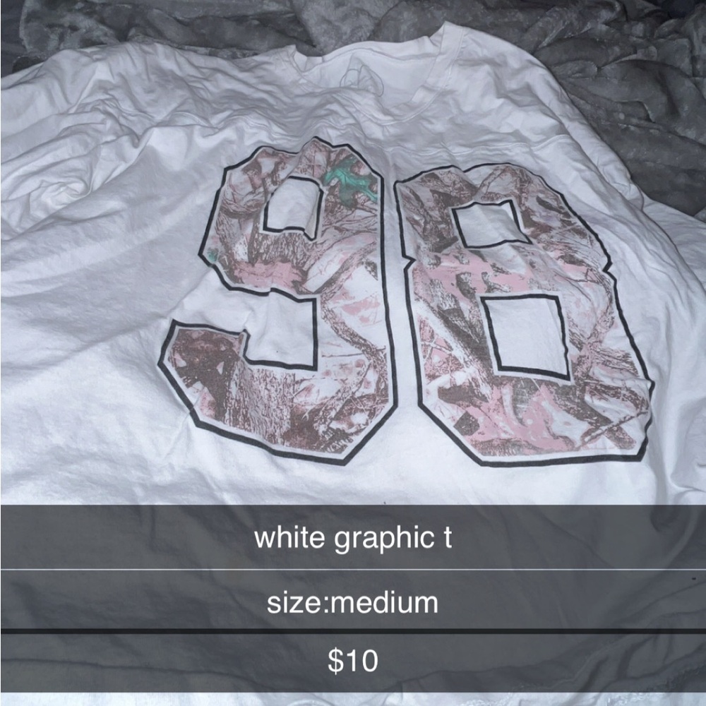 White Graphic T-Shirt with camo Design